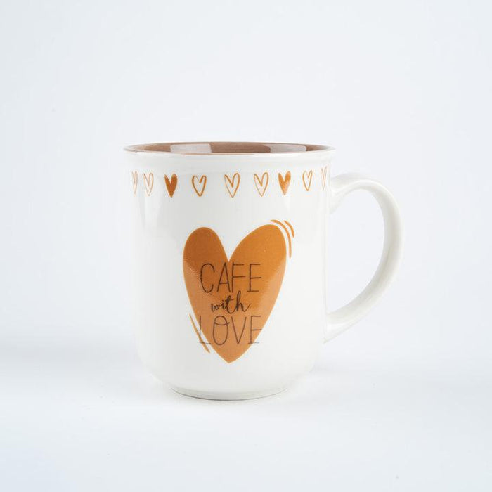 Kahve Temalı Kalp Desenli Porselen Kupa - Mocaco Coffee